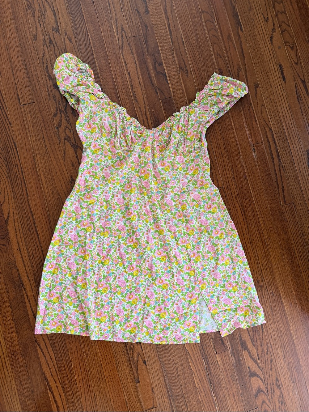 With Jean Floral Mini Dress in Pink and Green